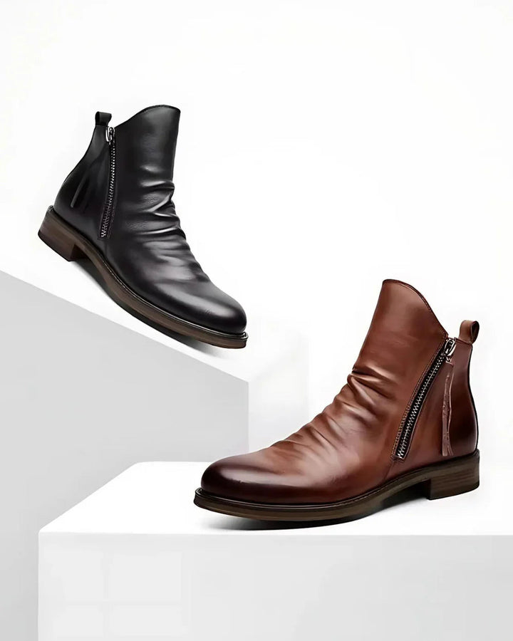 Lombardo - Leather Ankle Boots with Side Zipper - Bond Bristol